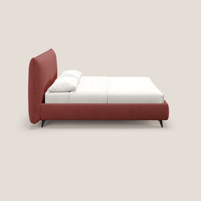 EROS letto imbottito in piuma con vano contenitore in pregiato e fresco bouclet smacchiabile T16 rosso 