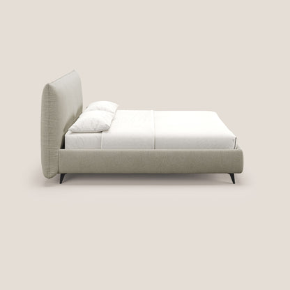 EROS letto imbottito in piuma con vano contenitore in pregiato e fresco bouclet smacchiabile T16 beige 