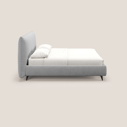 EROS letto imbottito in piuma con vano contenitore in pregiato e fresco bouclet smacchiabile T16 grigio 