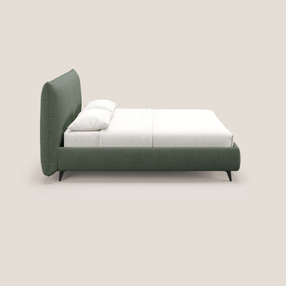 EROS letto imbottito in piuma con vano contenitore in pregiato e fresco bouclet smacchiabile T16 verde 