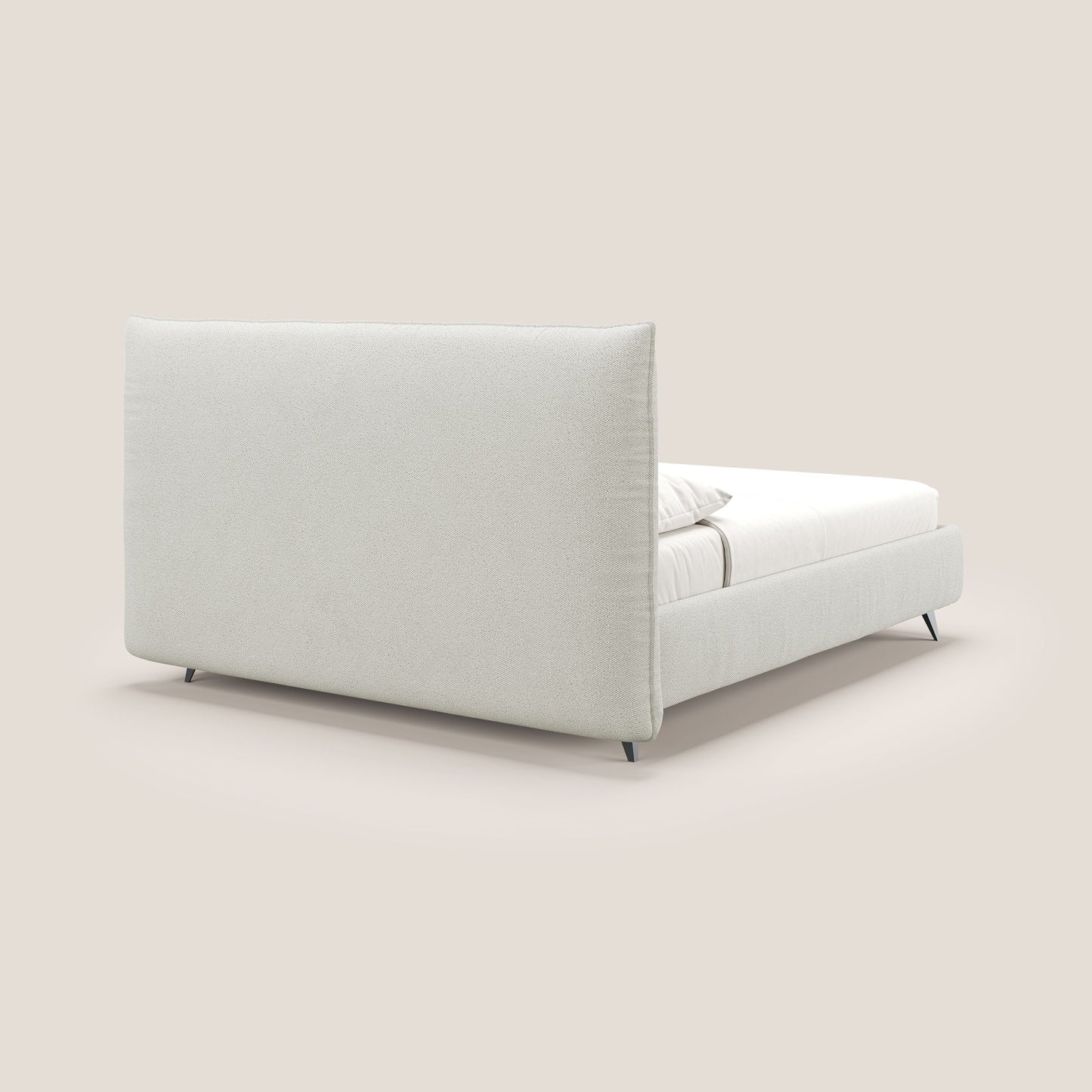 EROS letto imbottito in piuma con vano contenitore in pregiato e fresco bouclet smacchiabile T16 panna 
