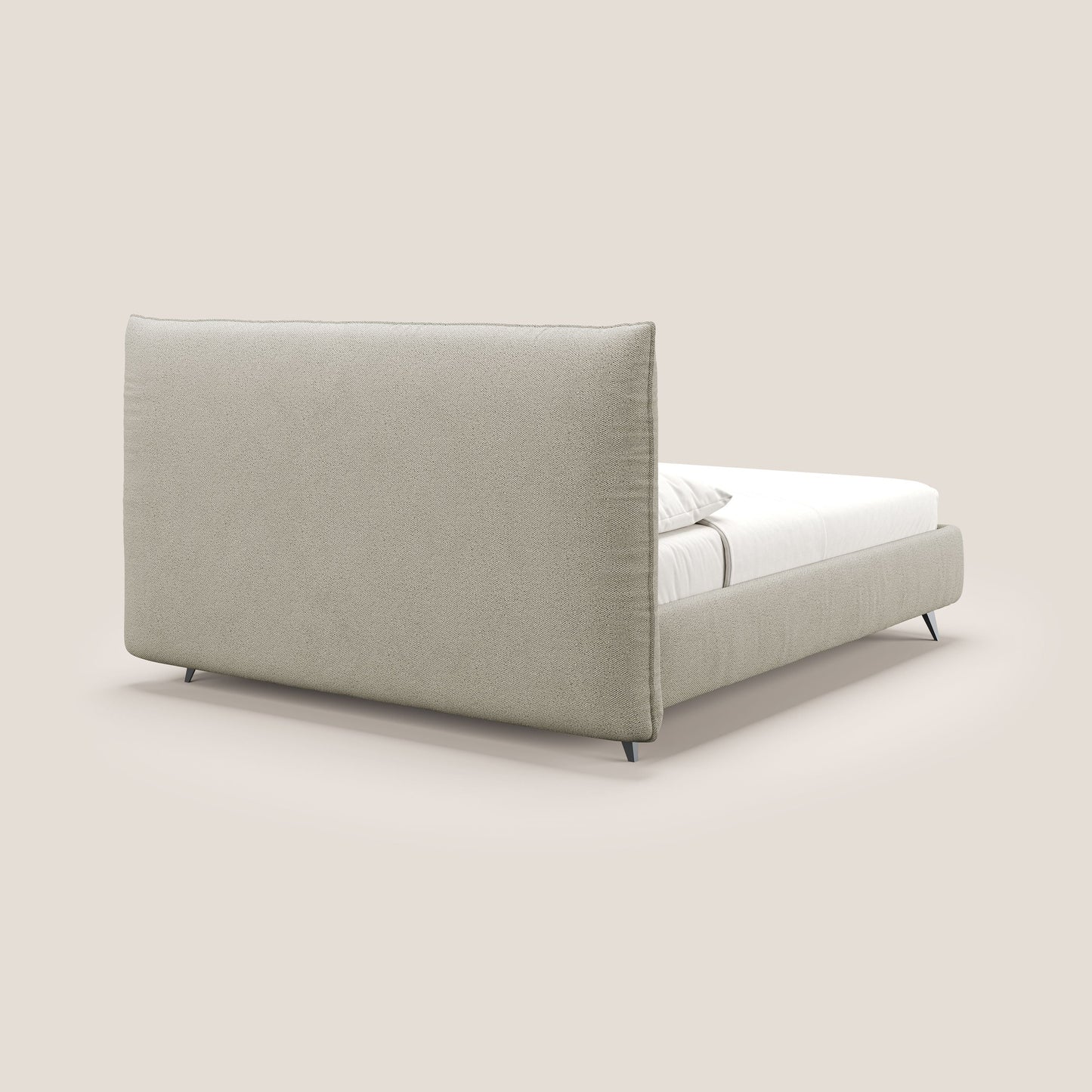 EROS letto imbottito in piuma con vano contenitore in pregiato e fresco bouclet smacchiabile T16 beige 
