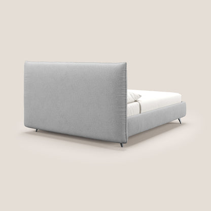 EROS letto imbottito in piuma con vano contenitore in pregiato e fresco bouclet smacchiabile T16 grigio 