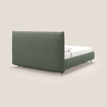 EROS letto imbottito in piuma con vano contenitore in pregiato e fresco bouclet smacchiabile T16 verde 
