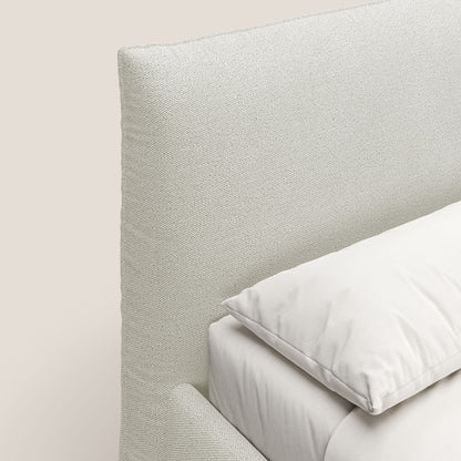 EROS letto imbottito in piuma con vano contenitore in pregiato e fresco bouclet smacchiabile T16 panna 