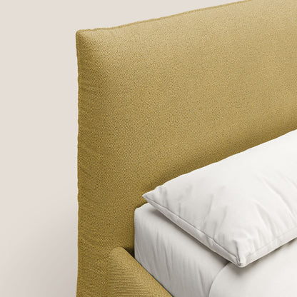 EROS letto imbottito in piuma con vano contenitore in pregiato e fresco bouclet smacchiabile T16 giallo 