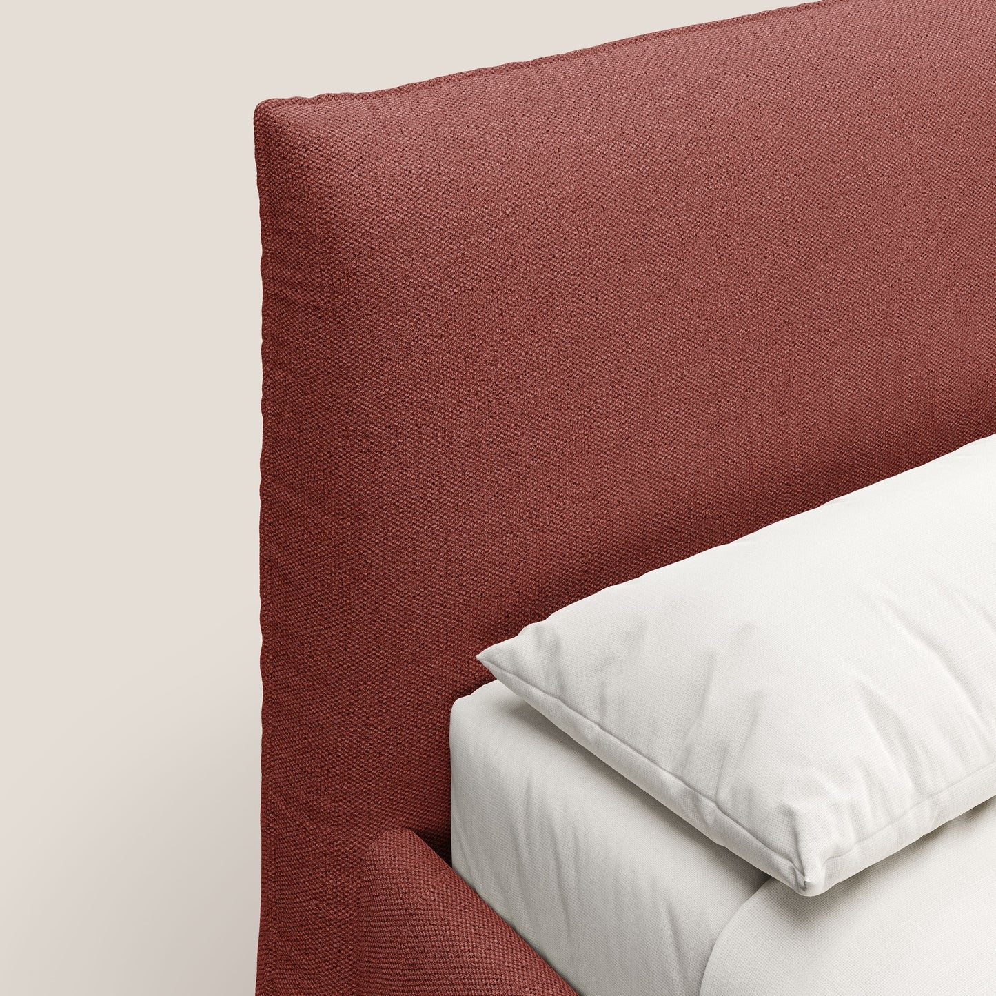 EROS letto imbottito in piuma con vano contenitore in pregiato e fresco bouclet smacchiabile T16 rosso 