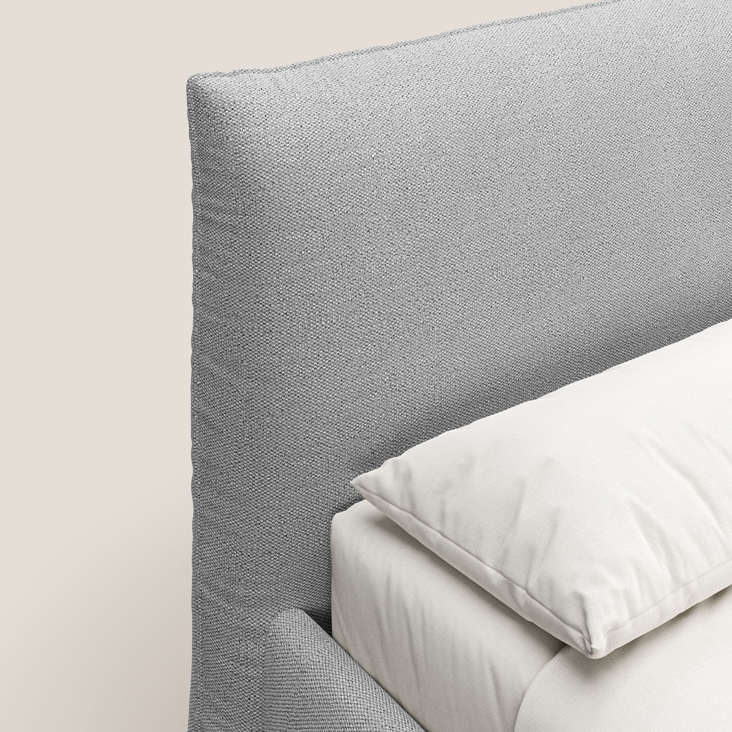 EROS letto imbottito in piuma con vano contenitore in pregiato e fresco bouclet smacchiabile T16 grigio 