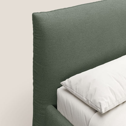 EROS letto imbottito in piuma con vano contenitore in pregiato e fresco bouclet smacchiabile T16 verde 