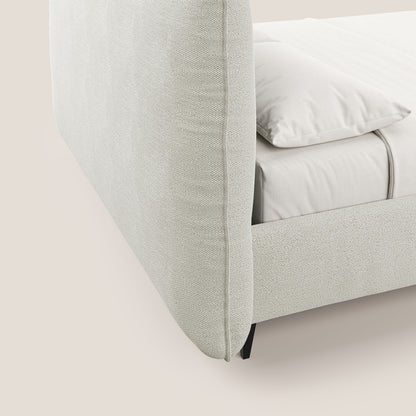 EROS letto imbottito in piuma con vano contenitore in pregiato e fresco bouclet smacchiabile T16 panna 