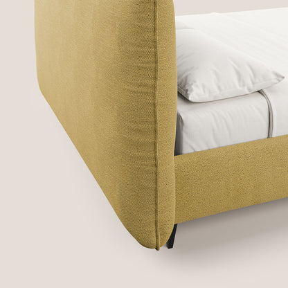 EROS letto imbottito in piuma con vano contenitore in pregiato e fresco bouclet smacchiabile T16 giallo 
