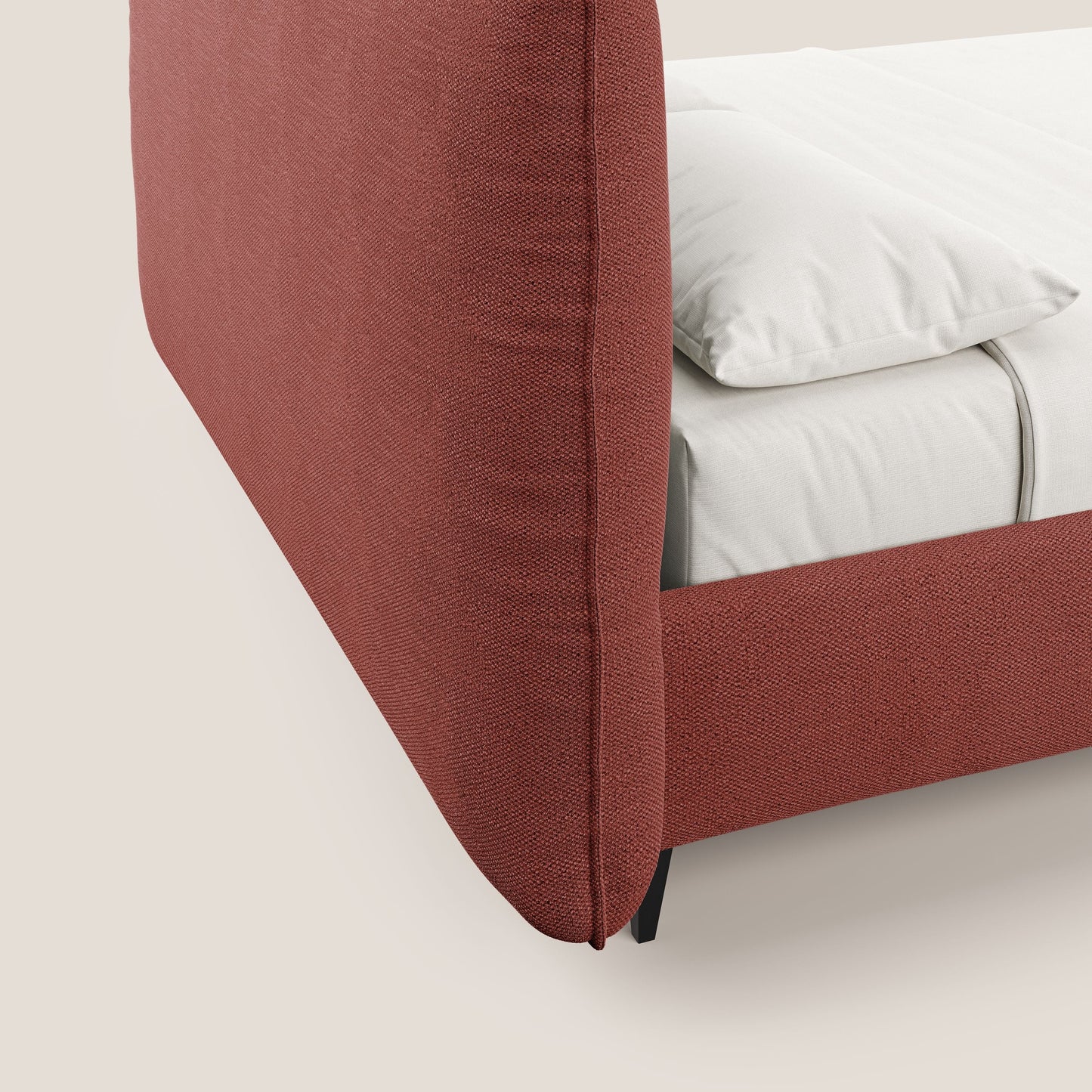 EROS letto imbottito in piuma con vano contenitore in pregiato e fresco bouclet smacchiabile T16 rosso 