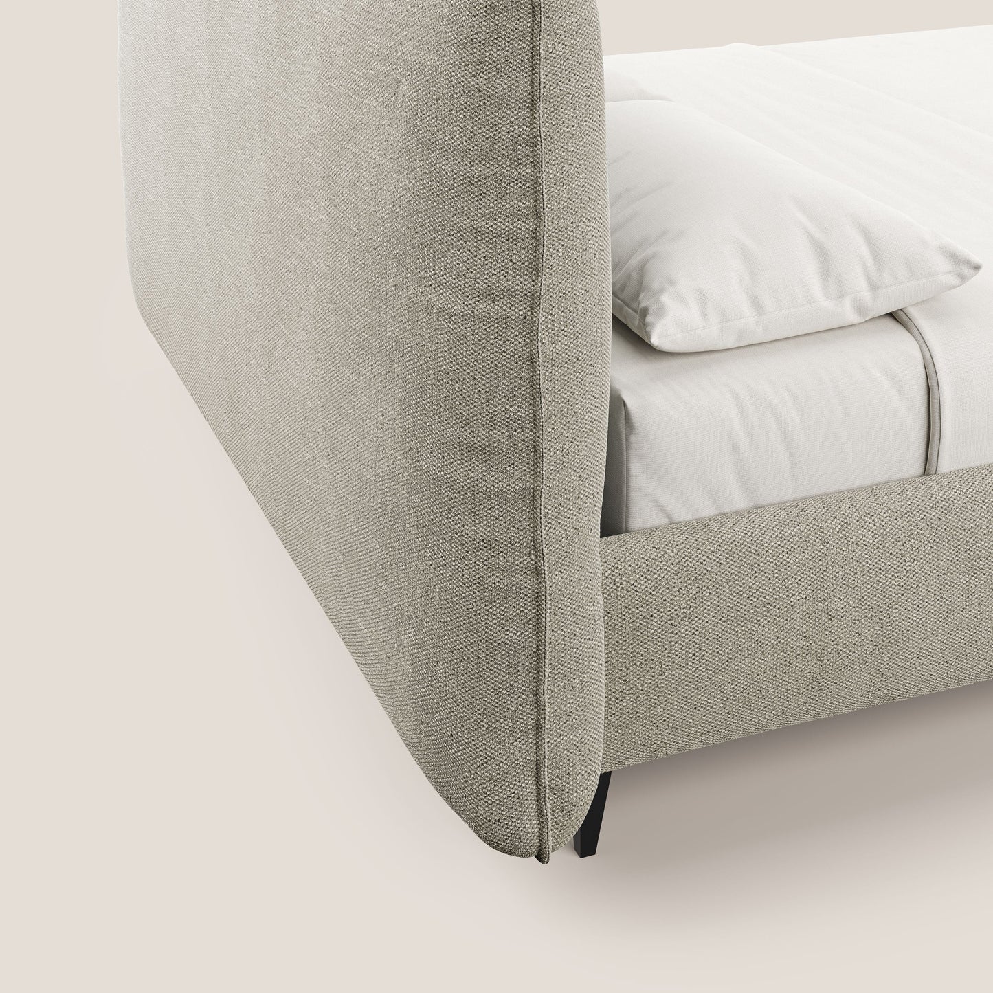 EROS letto imbottito in piuma con vano contenitore in pregiato e fresco bouclet smacchiabile T16 beige 