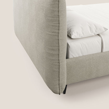 EROS letto imbottito in piuma con vano contenitore in pregiato e fresco bouclet smacchiabile T16 beige 