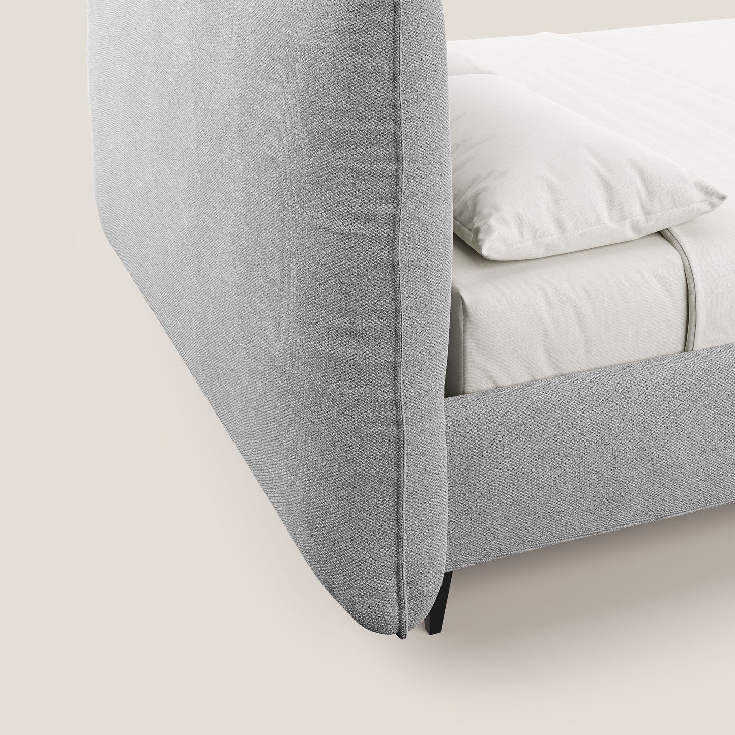 EROS letto imbottito in piuma con vano contenitore in pregiato e fresco bouclet smacchiabile T16 grigio 
