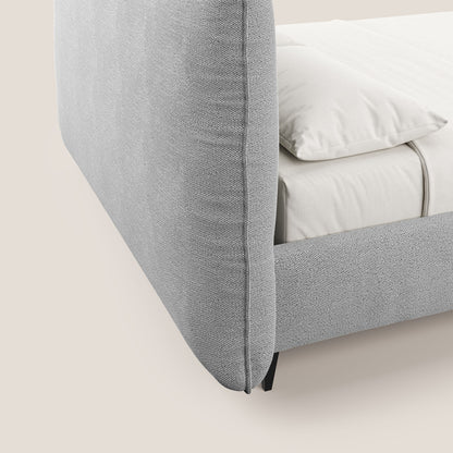 EROS letto imbottito in piuma con vano contenitore in pregiato e fresco bouclet smacchiabile T16 grigio 