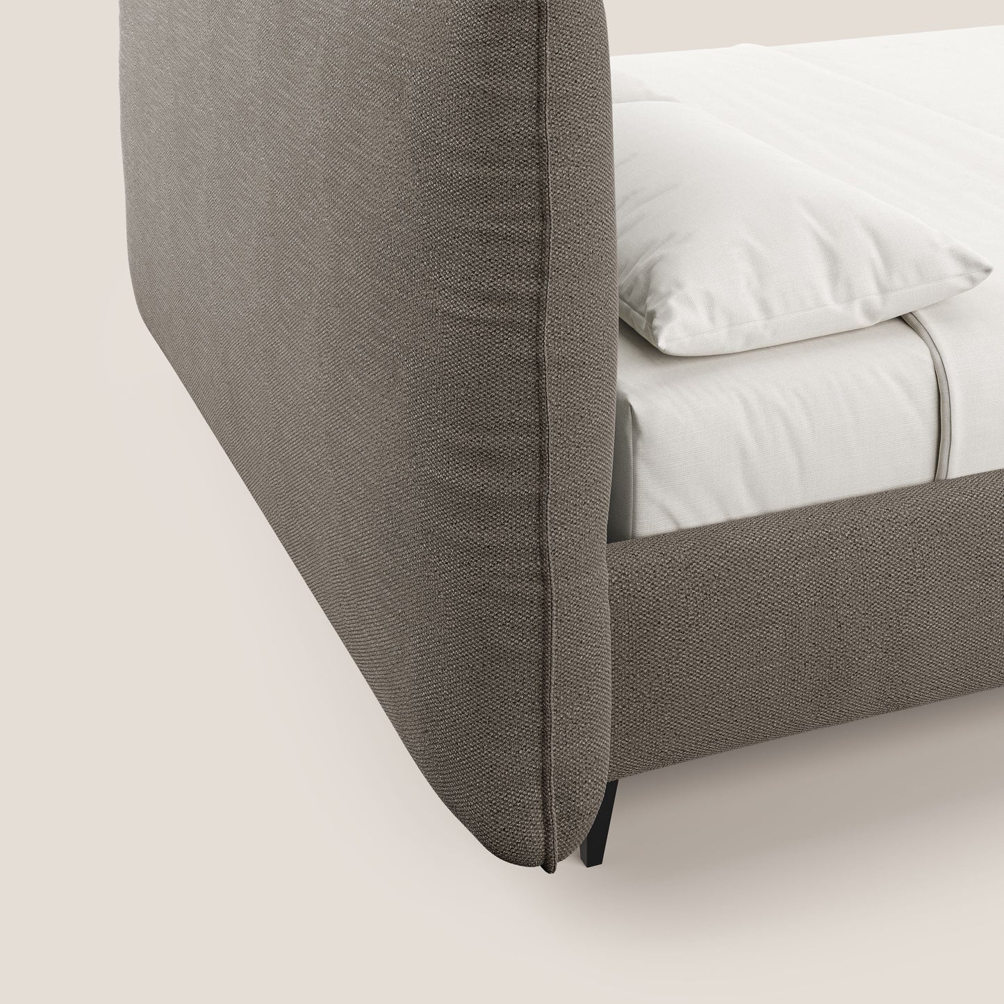 EROS letto imbottito in piuma con vano contenitore in pregiato e fresco bouclet smacchiabile T16 marrone 