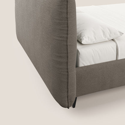 EROS letto imbottito in piuma con vano contenitore in pregiato e fresco bouclet smacchiabile T16 marrone 