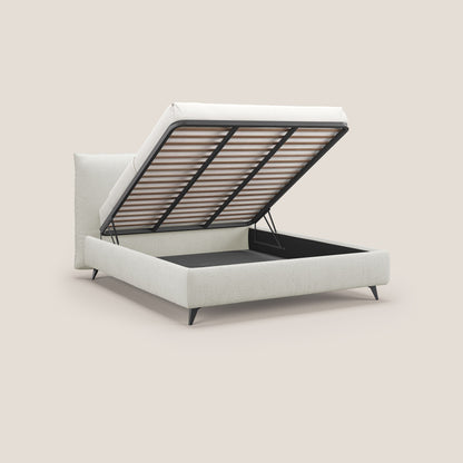 EROS letto imbottito in piuma con vano contenitore in pregiato e fresco bouclet smacchiabile T16 panna 