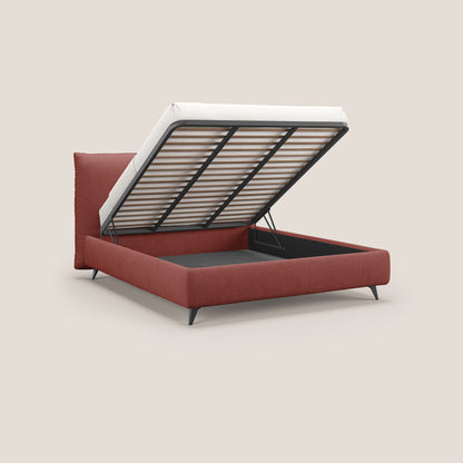 EROS letto imbottito in piuma con vano contenitore in pregiato e fresco bouclet smacchiabile T16 rosso 