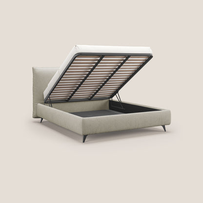 EROS letto imbottito in piuma con vano contenitore in pregiato e fresco bouclet smacchiabile T16 beige 