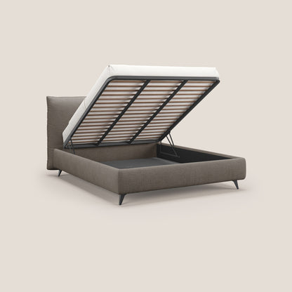 EROS letto imbottito in piuma con vano contenitore in pregiato e fresco bouclet smacchiabile T16 marrone 