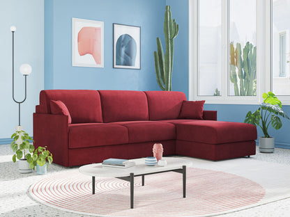 Evans Divano letto angolare con penisola in morbido tessuto impermeabile T02 rosso