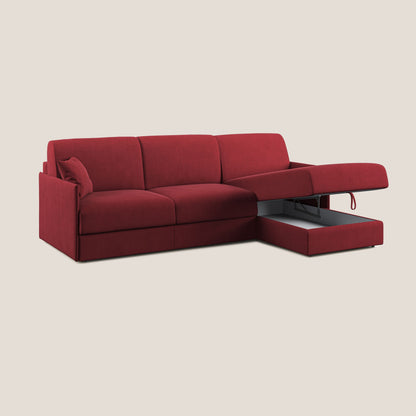 Evans Divano letto angolare con penisola in morbido tessuto impermeabile T02 rosso