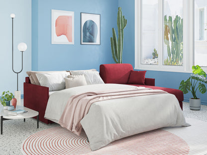 Evans Divano letto angolare con penisola in morbido tessuto impermeabile T02 rosso