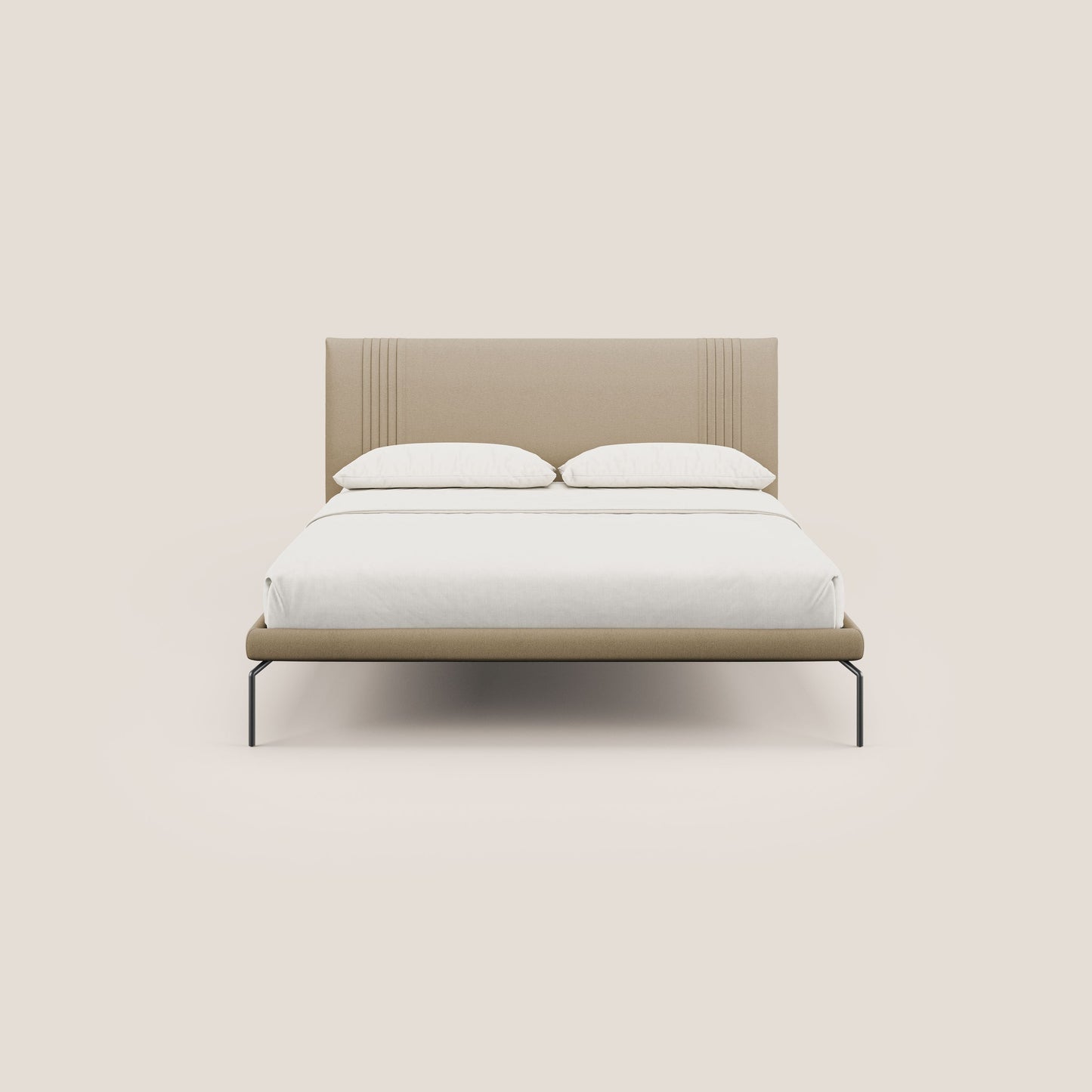 Finn letto imbottito con piedi alti in metallo in tessuto smacchiabile T05 beige 
