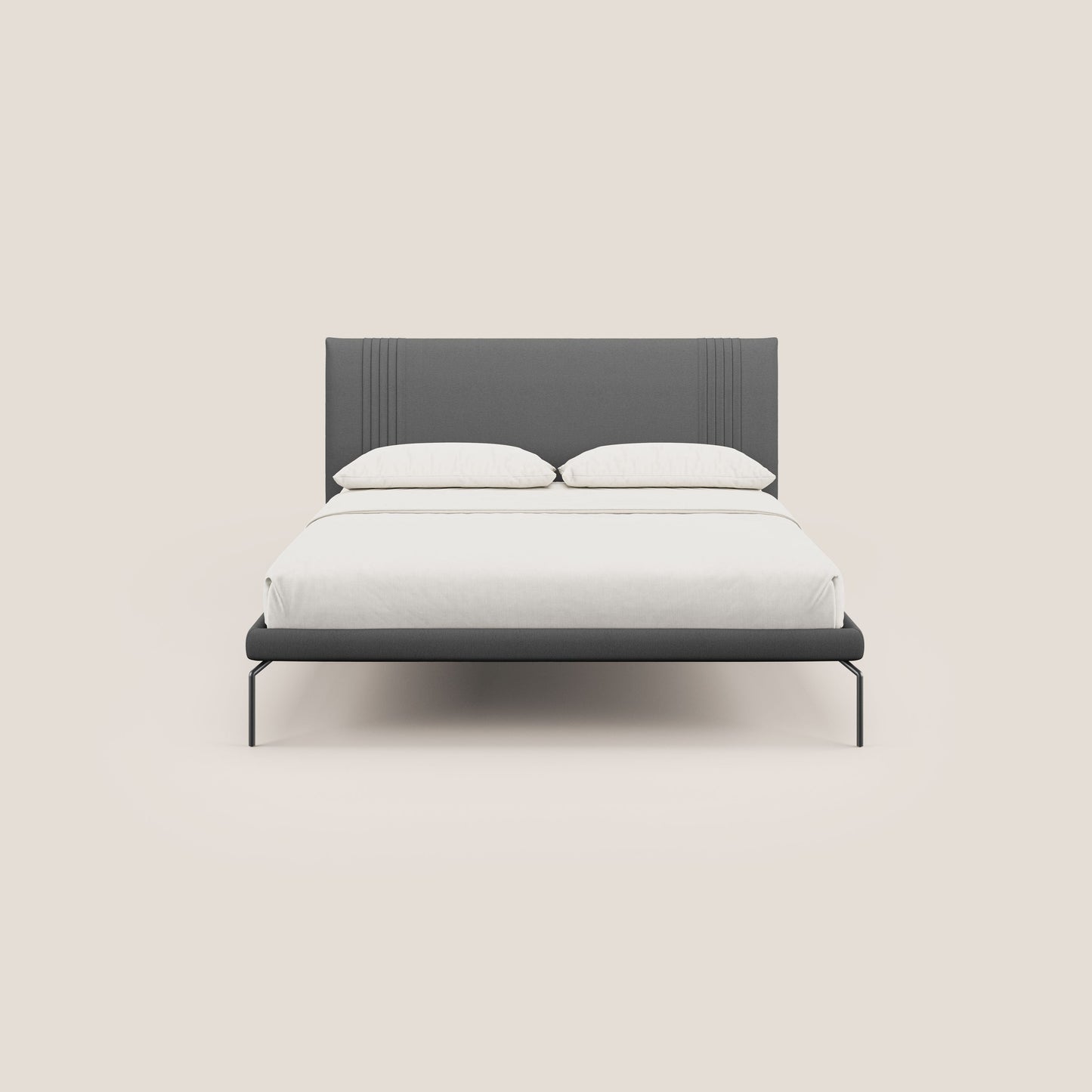 Finn letto imbottito con piedi alti in metallo in tessuto smacchiabile T05 antracite 