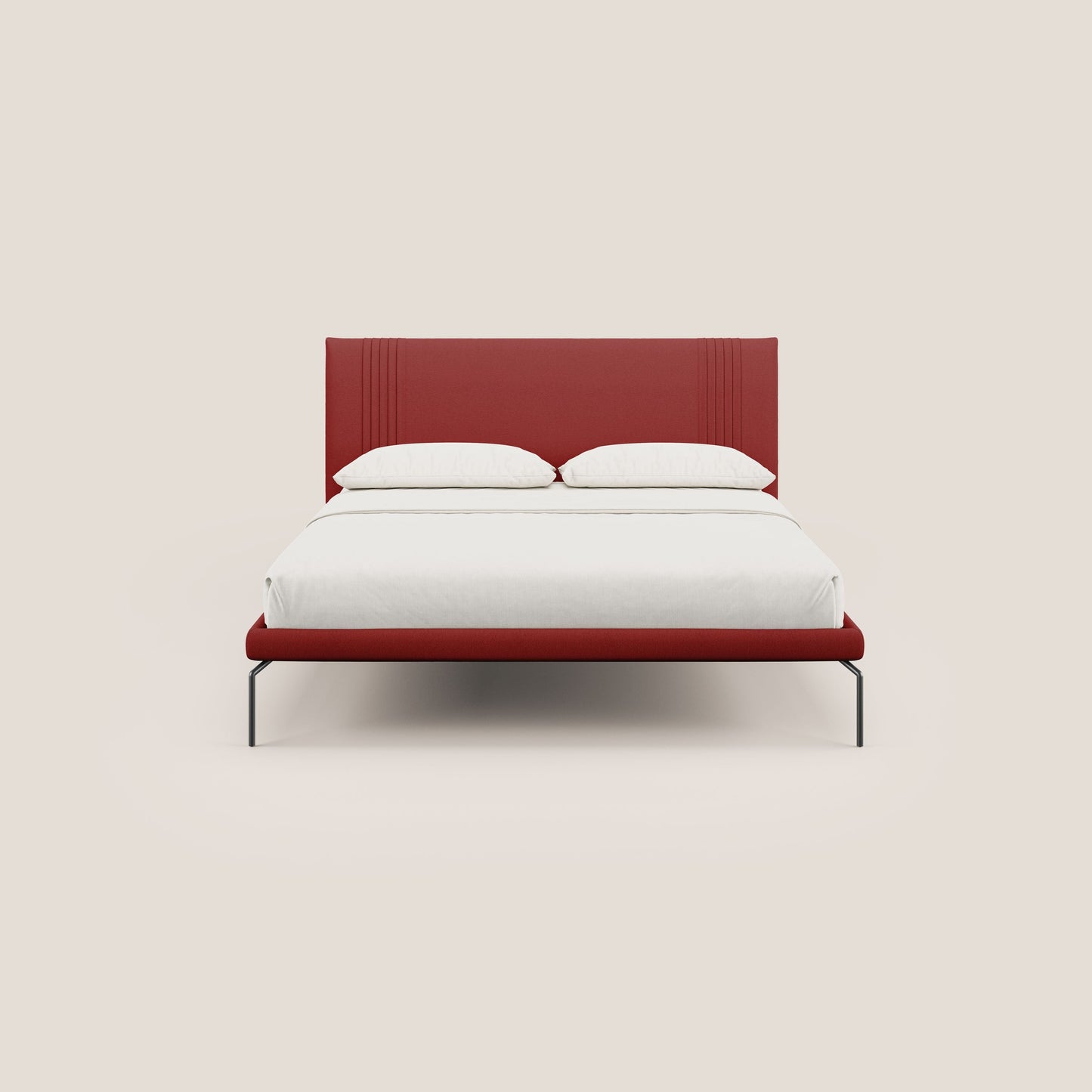 Finn letto imbottito con piedi alti in metallo in tessuto smacchiabile T05 rosso 