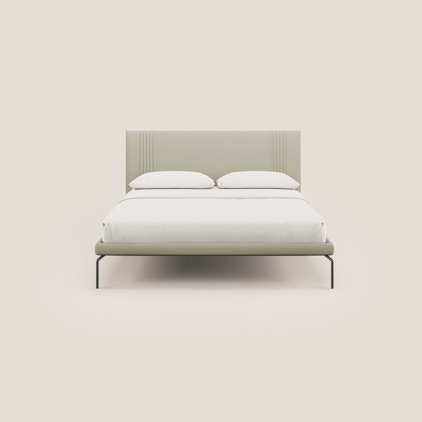 Finn letto imbottito con piedi alti in metallo in tessuto smacchiabile T05 panna 