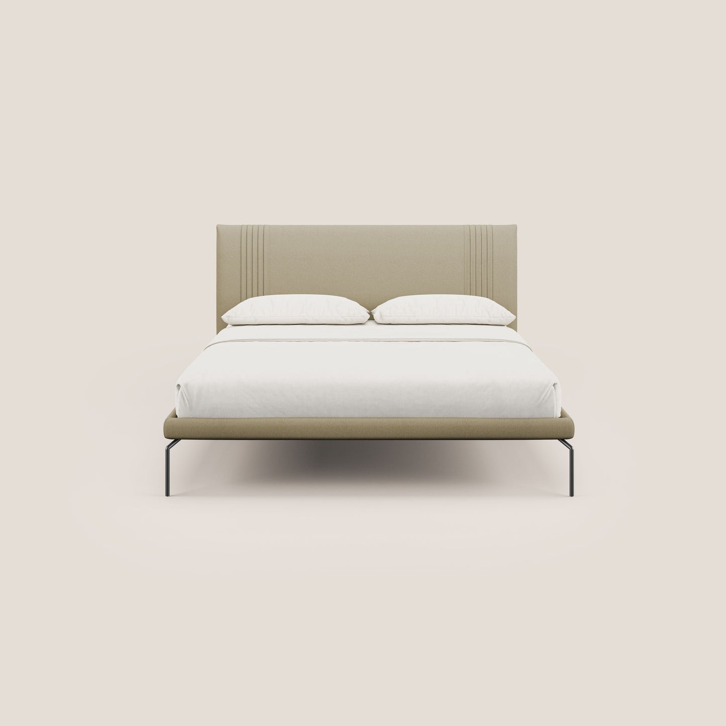 Finn letto imbottito con piedi alti in metallo in tessuto smacchiabile T05 cammello 