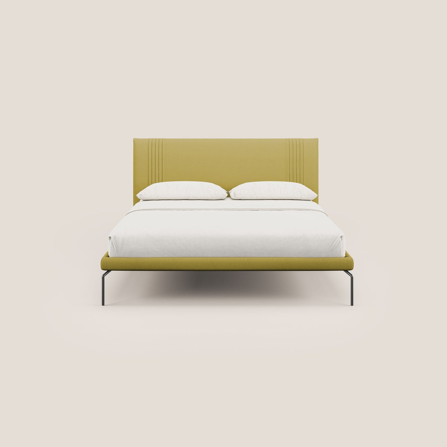 Finn letto imbottito con piedi alti in metallo in tessuto smacchiabile T05 giallo 