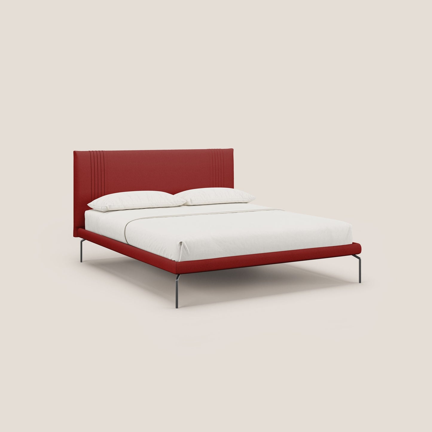 Finn letto imbottito con piedi alti in metallo in tessuto smacchiabile T05 rosso 