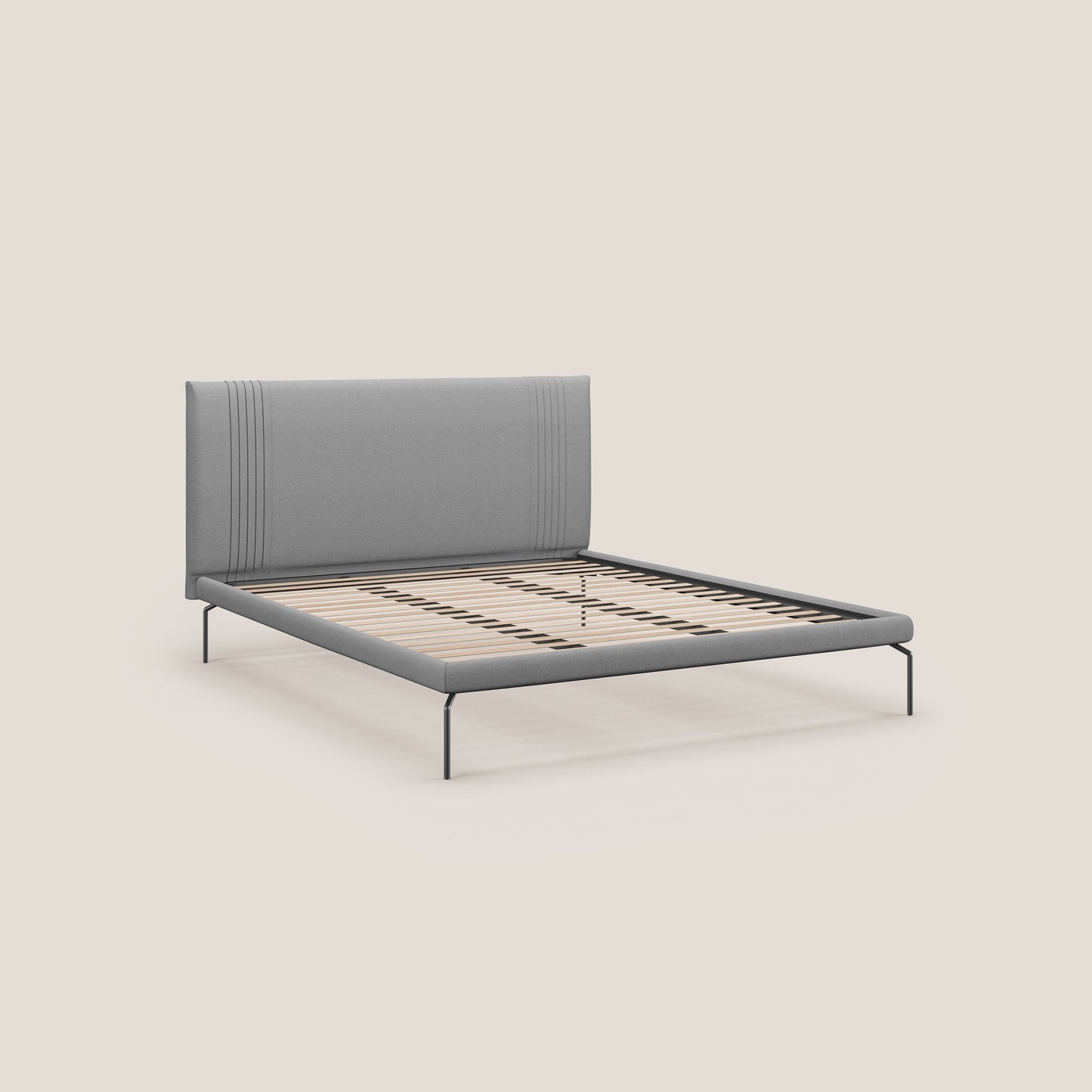 Finn letto imbottito con piedi alti in metallo in tessuto smacchiabile T05 grigio 
