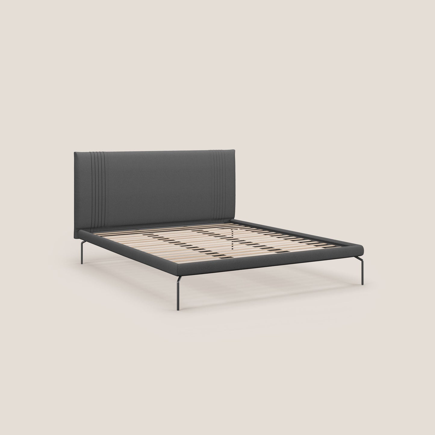 Finn letto imbottito con piedi alti in metallo in tessuto smacchiabile T05 antracite 
