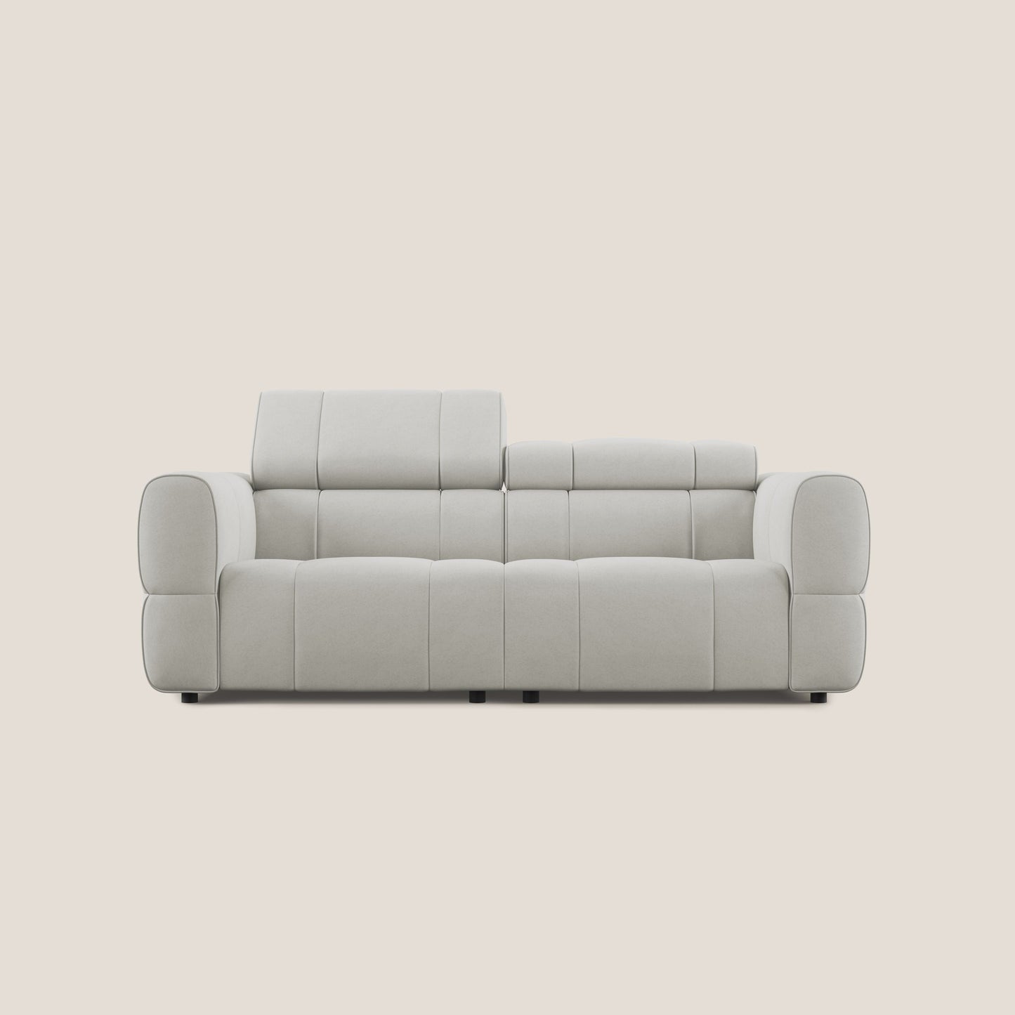 Giotto Divano modulare con opzione relax elettrico in microfibra effetto velluto impermeabile T09 panna