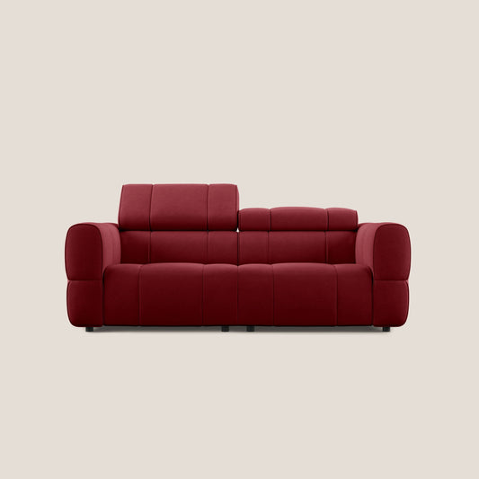 Giotto Divano modulare con opzione relax elettrico in microfibra effetto velluto impermeabile T09 rosso