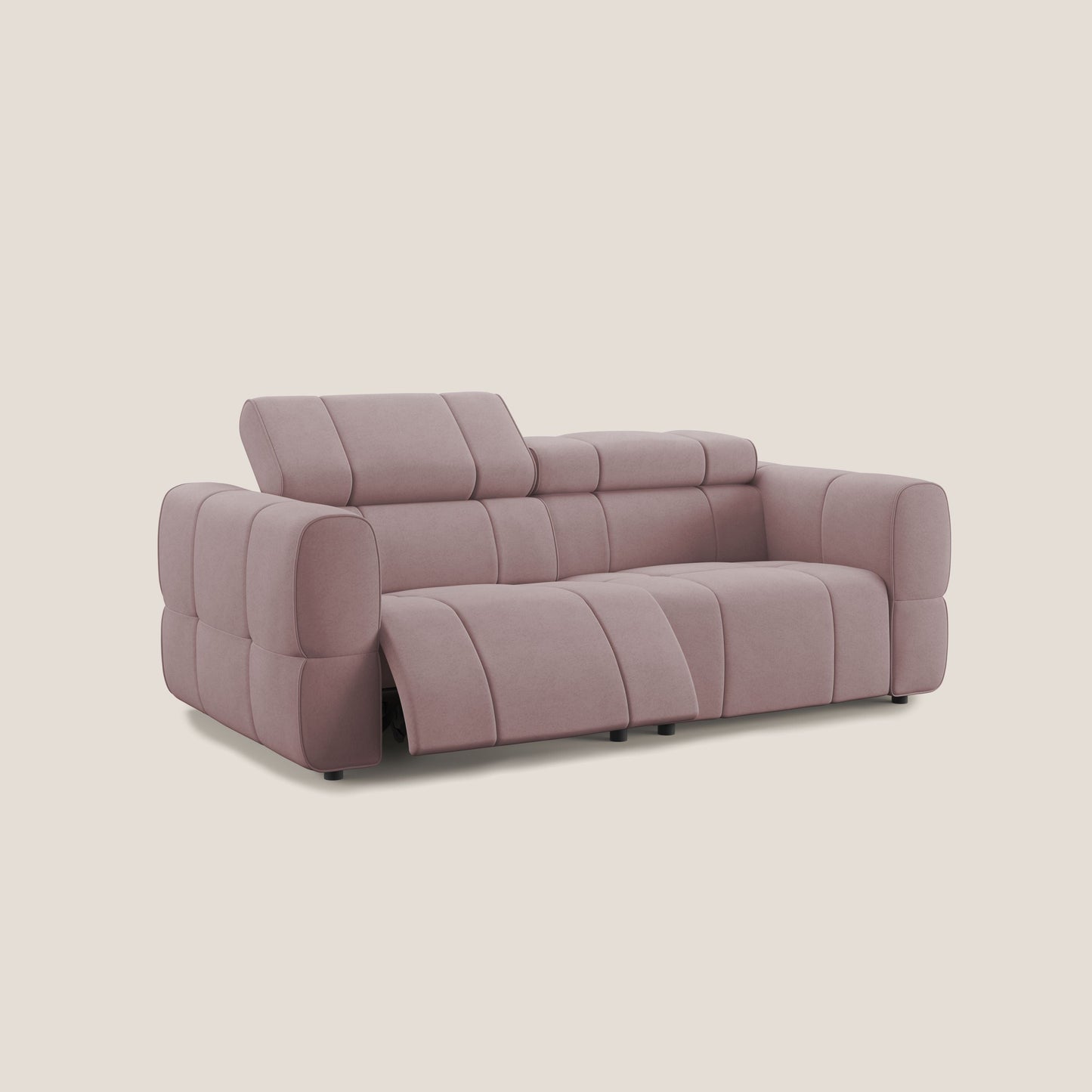 Giotto Divano modulare con opzione relax elettrico in microfibra effetto velluto impermeabile T09 rosa