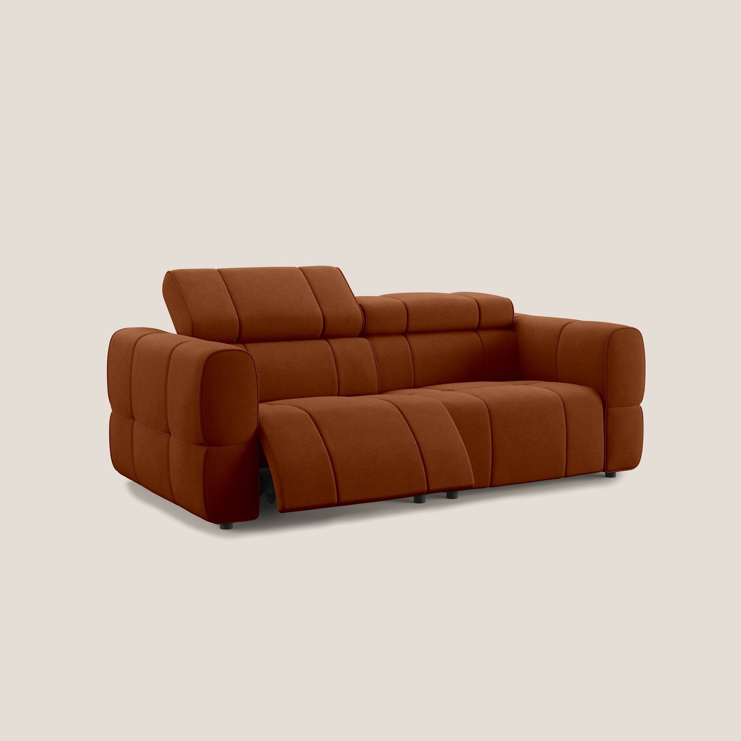 Giotto Divano modulare con opzione relax elettrico in microfibra effetto velluto impermeabile T09 ruggine