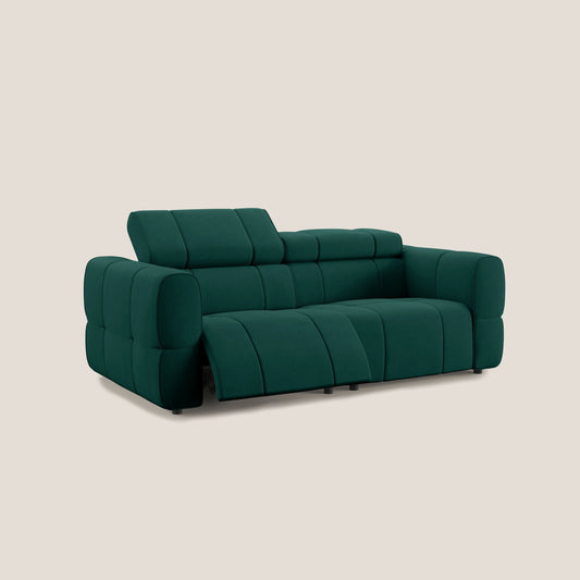 Giotto Divano modulare con opzione relax elettrico in microfibra effetto velluto impermeabile T09 verde