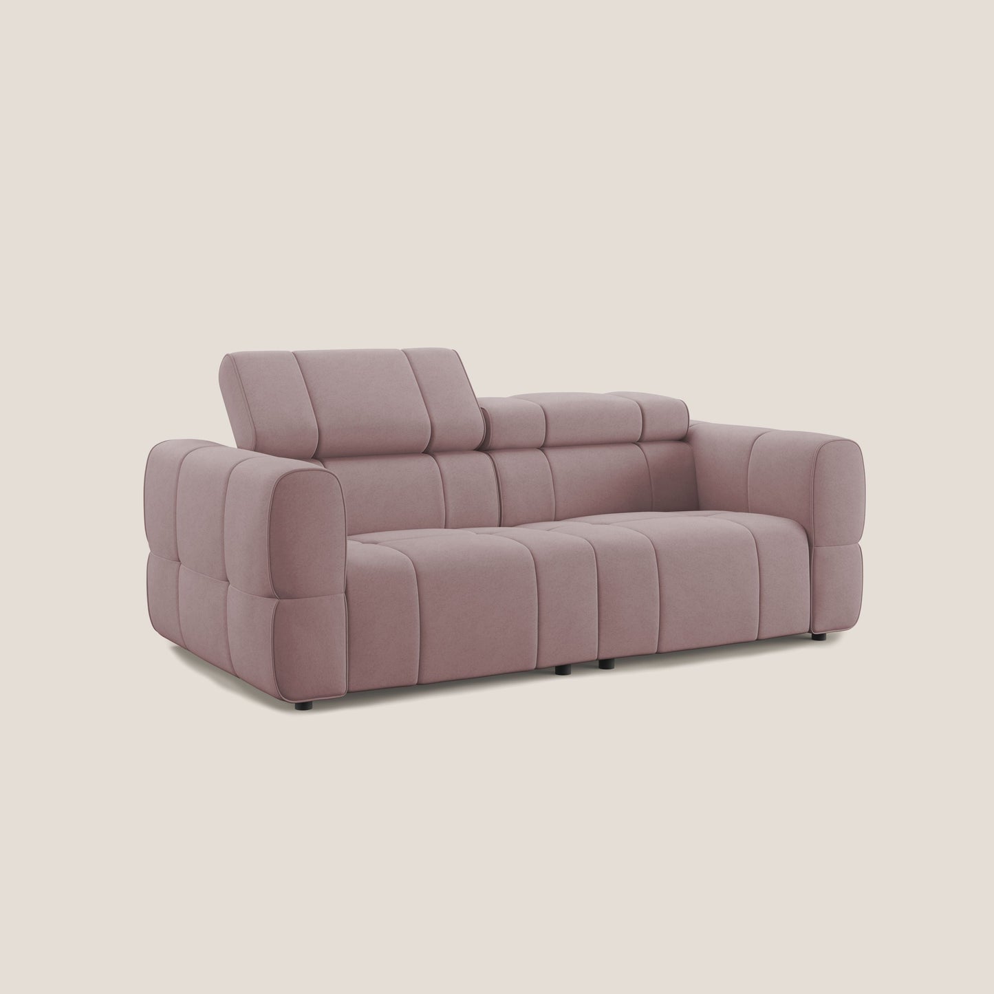 Giotto Divano modulare con opzione relax elettrico in microfibra effetto velluto impermeabile T09 rosa