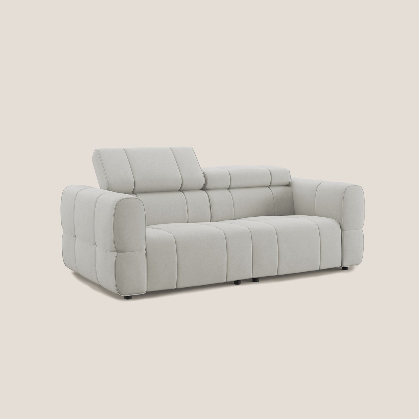 Giotto Divano modulare con opzione relax elettrico in microfibra effetto velluto impermeabile T09 panna