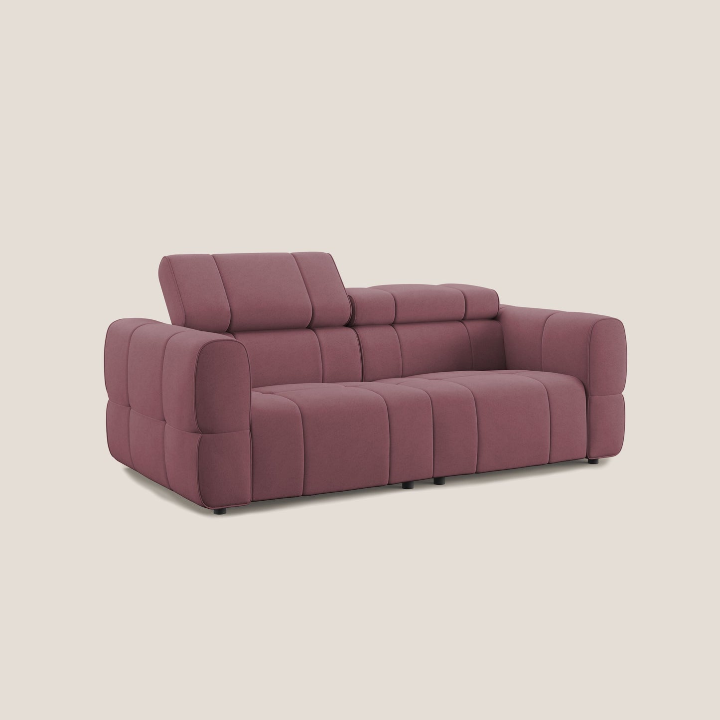 Giotto Divano modulare con opzione relax elettrico in microfibra effetto velluto impermeabile T09 salmone