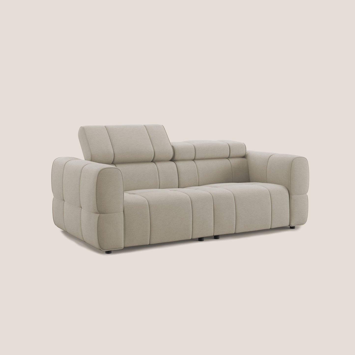 Giotto Divano modulare con opzione relax elettrico in microfibra effetto velluto impermeabile T09 beige