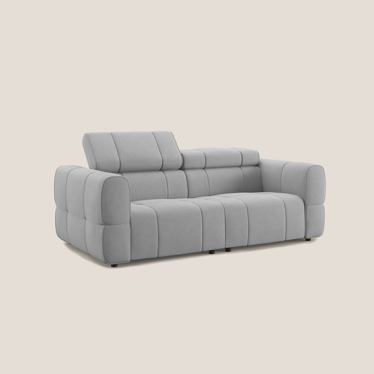 Giotto Divano modulare con opzione relax elettrico in microfibra effetto velluto impermeabile T09 grigio chiaro