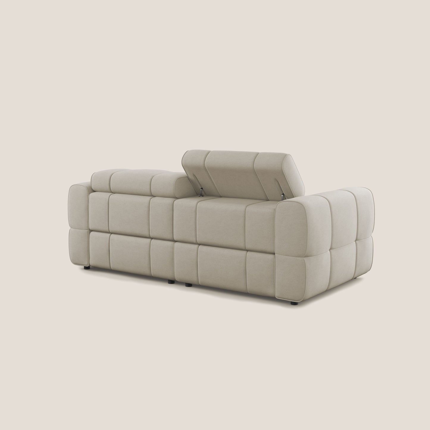Giotto Divano modulare con opzione relax elettrico in microfibra effetto velluto impermeabile T09 beige