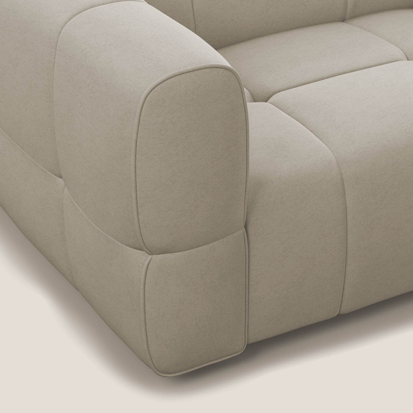Giotto Divano modulare a 3 sedute con opzione relax elettrico in microfibra effetto velluto impermeabile T09 beige